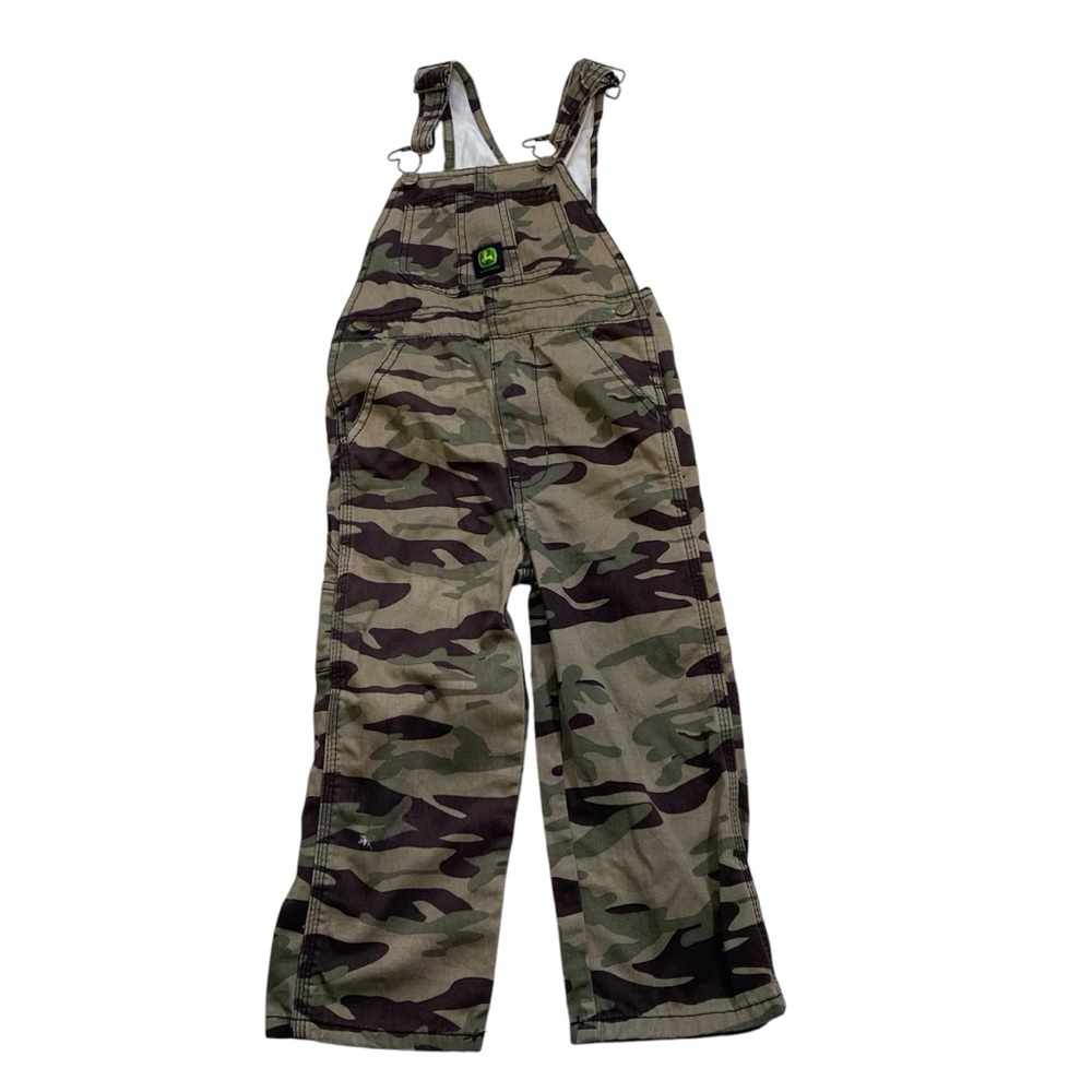 John Deere child’s camouflage adjustable straps overalls size 4 regular